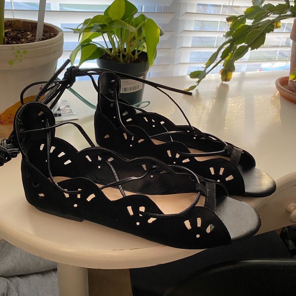Lace-Up Open Toed Flats